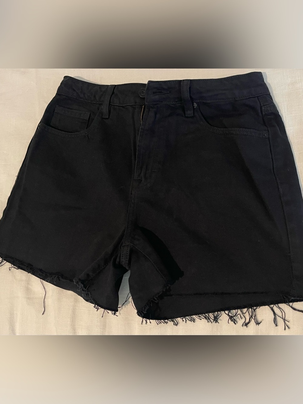 High-Waist Black Frayed Hem Women's Shorts